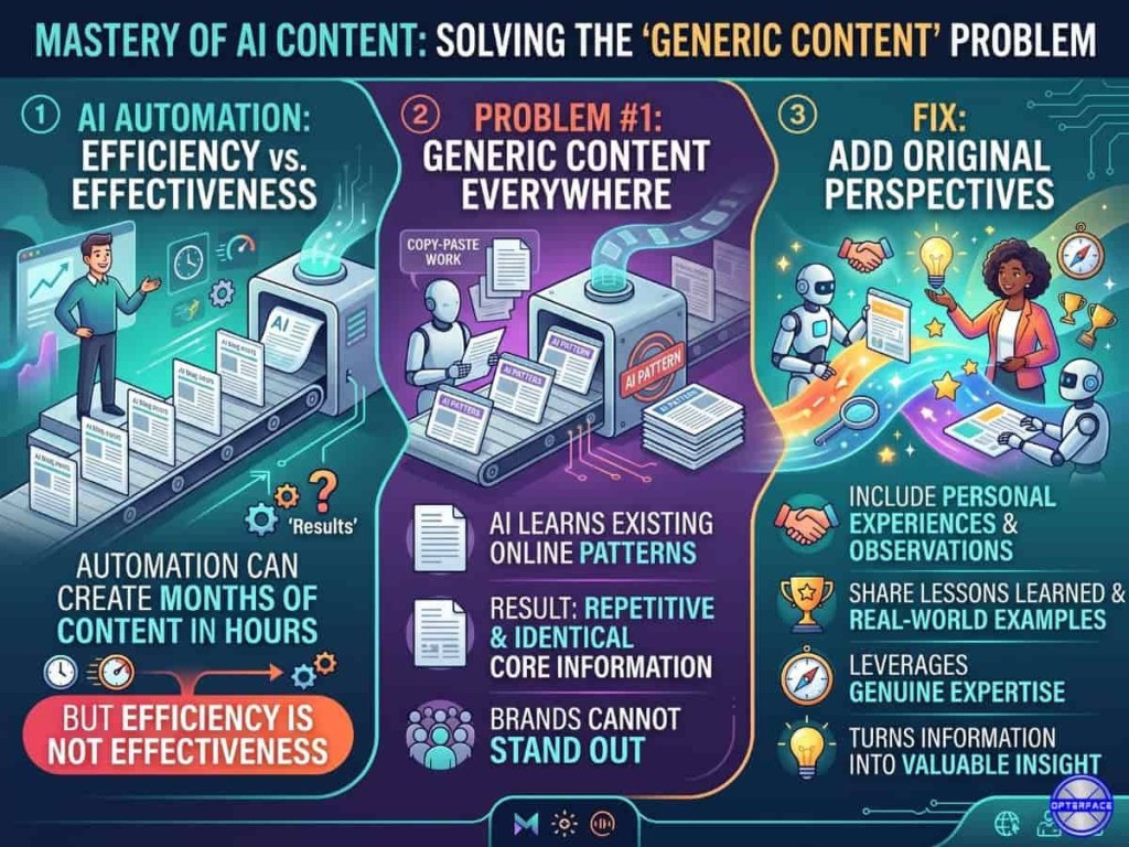 Generic content produced by AI content creation process This image shows how AI content creation process create generic content