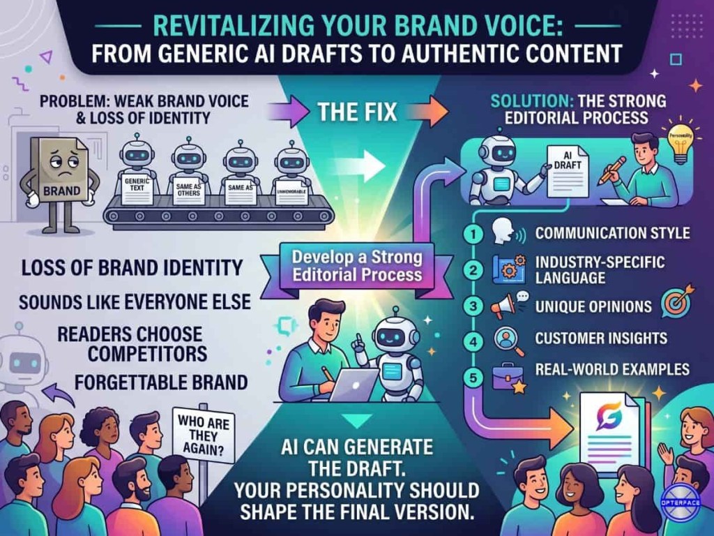 Improve brand voice with AI content creation process This image shows how to master the AI content creation process